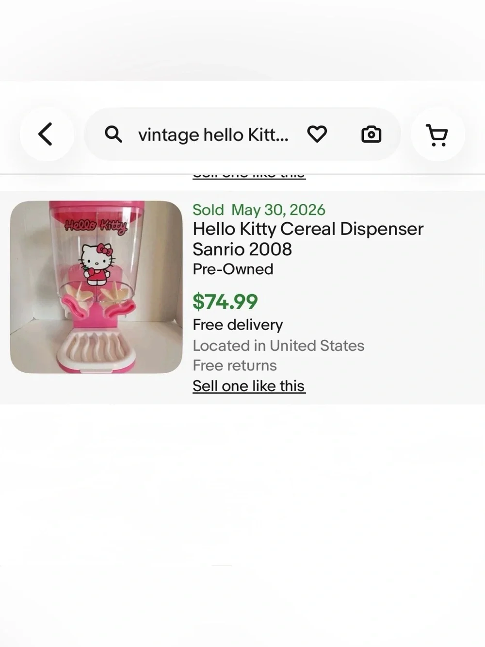 Vintage Hello Kitty Cereal Dispenser